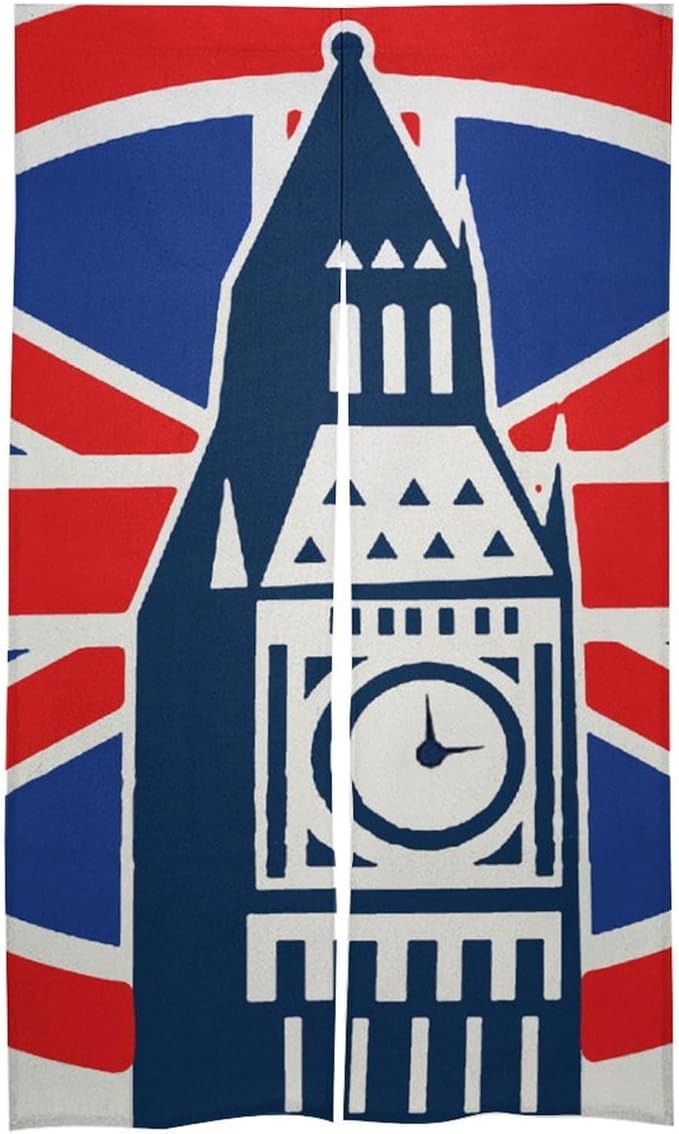 London Big Ben British Union Jack Flag Light Blocking Door Curtain, Suitable for Bedroom Entrance