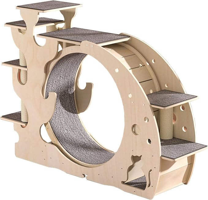 Luxury Solid Wood Cat Wheel Toy, Cat Exercise Treadmill, Large Cat Climbing Frame with Running Wheels, Easy to Assemble Cats Toys by Unknown