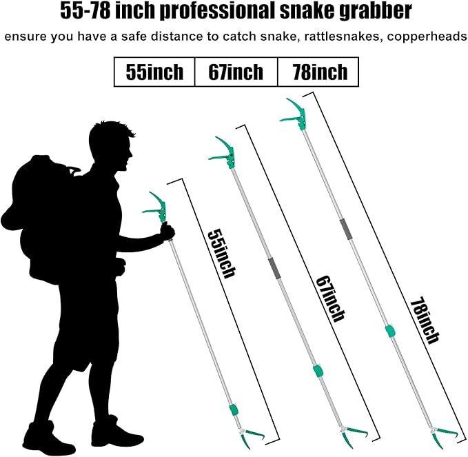 78" Extendable Snake Grabber Reptile Tongs Rattle Snake Catcher Wide Jaw Handling Tool with Lock and Comfortable Grip