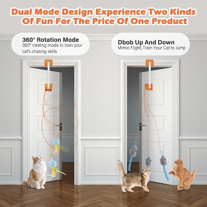 Interactive cat toy, Electric cat teaser, Door clip, 2 Motion modes,Orange - Image 7