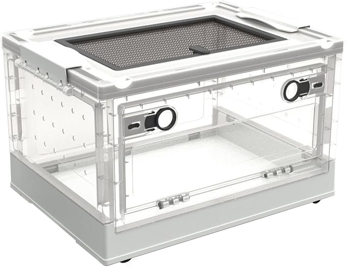 OMEM Large Portable Reptile Tank with 360 View, Mesh Top, Foldable Frame, Bottom Pulley, Ideal Habitat for Gecko, Frog, Spider, Lizard, Turtle, Scorpion (White)