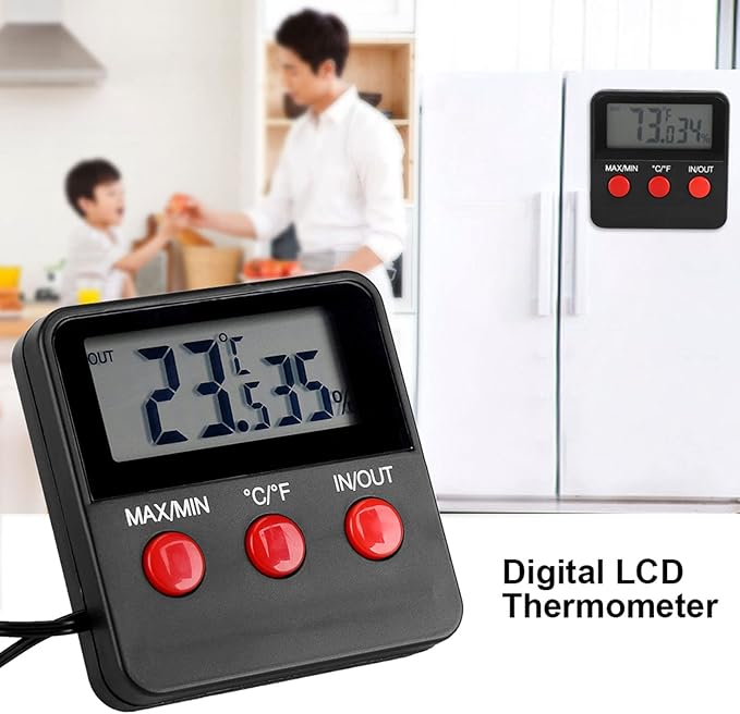 Digital Thermometer Hygrometer with Probe, Thermometer Hygrometer Reptile for Egg Incubator Pet Keeping Reptile Plant Terrarium Humidor Guitar Case