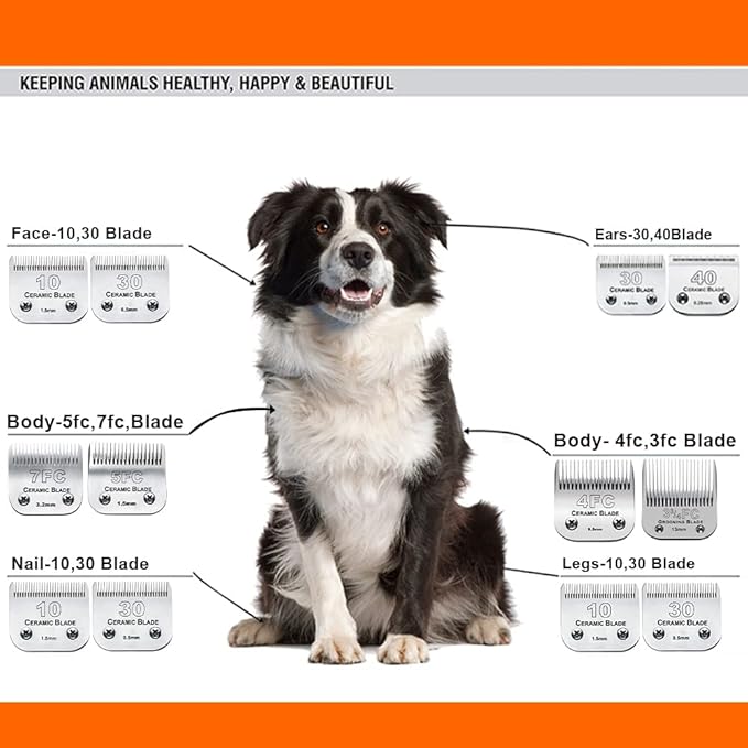 3PCS 4FC Blades Dog Grooming Clipper Replacement Blades Compatible with Andis Pet Clipper/Oster A5/Wahl KM Series Dog Clipper,Ceramic Blade & Stainless Steel Blade