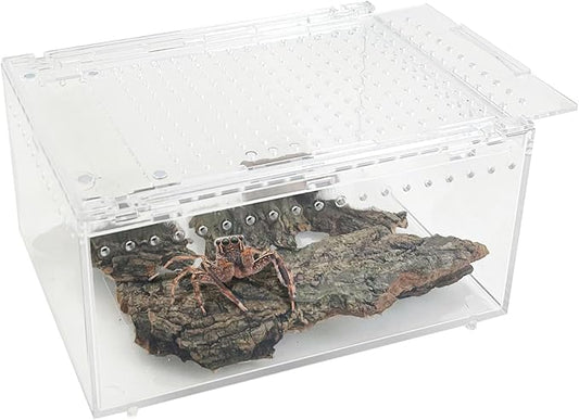 Reptile Terrarium Enclosure 8"x6"x4" Acrylic Tarantula Breeding Box Magnetic Hermit Crab Habitat Transparent Jumping Spider Cage for Insect Snail Amphibians Sling Isopods