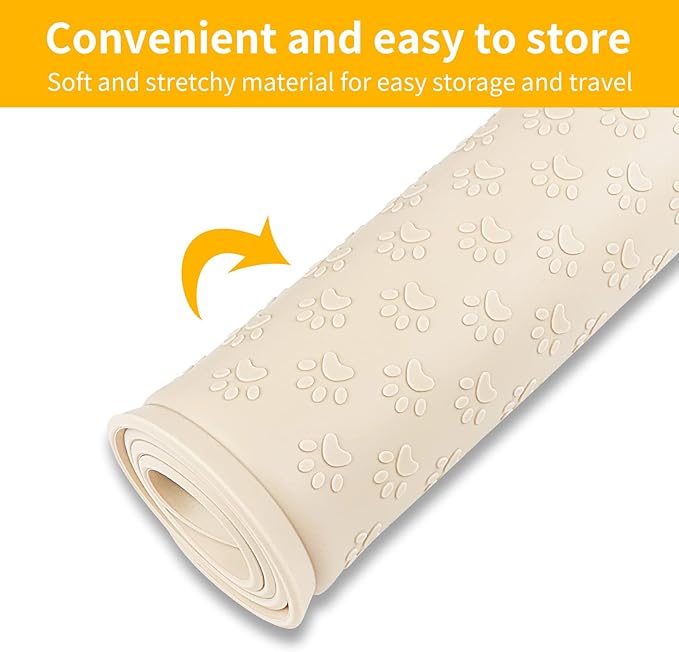 Ptlom Pet Placemat for Dog and Cat, Waterproof Non-Slip Silicone Feeding Bowl Mat Prevent Food and Water Overflow, Puppy Dish Feeder Fountain Trays Suitable for Medium and Small Pets, Beige