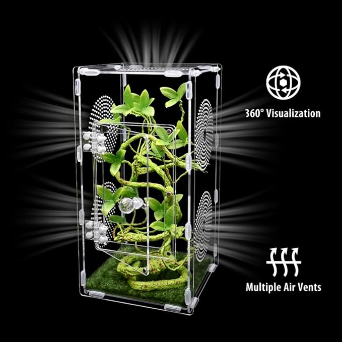 Large Jumping Spider Enclosure, Tarantula Enclosure with Front Opening Door, Spider Enclosure for mantises, Lizards, Frogs and Insects. (6x6x12 Inch, Assemble)