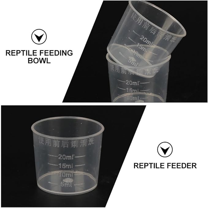 30pcs 20ml Reptile Food Measuring Cups and Water Feeding Dishes for Geckos and Lizards, Plastic Measuring Set for Terrarium Pet Feeding