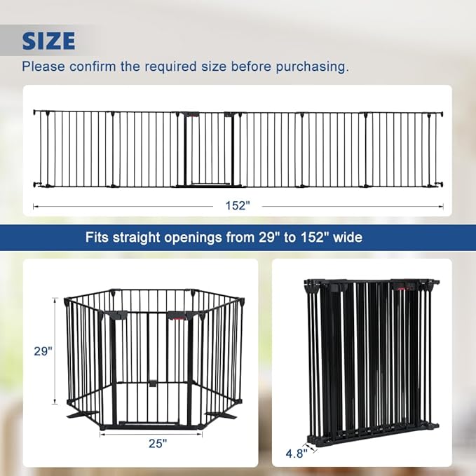 AGESISI Freestanding Dog Gates with Door Walk Through, Extra Wide Doggy Door 150" W x 29" H Pet Gate Safty 6 Panels Dog Fence for Stairs, Doorways