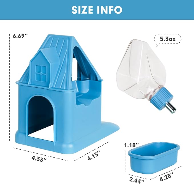Hamster Toys 4 in 1 Multifunctional Super-Silent Exercise Toys Spinner Wheels with Water Bottle Food Container and Hideout Base Large Spinning Running Wheel for Rat Gerbils Mice (L,Blue)