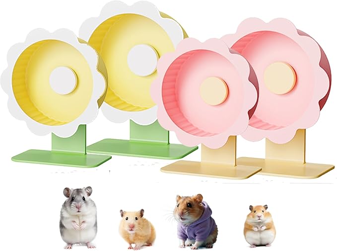 Hamster Wheel Super-Silent Hamster Exercise Wheels- Quiet Spinner Hamster Running Wheels with Adjustable Stand for Hamsters Gerbils Mice Or Other Small pet (Pink, Medium)