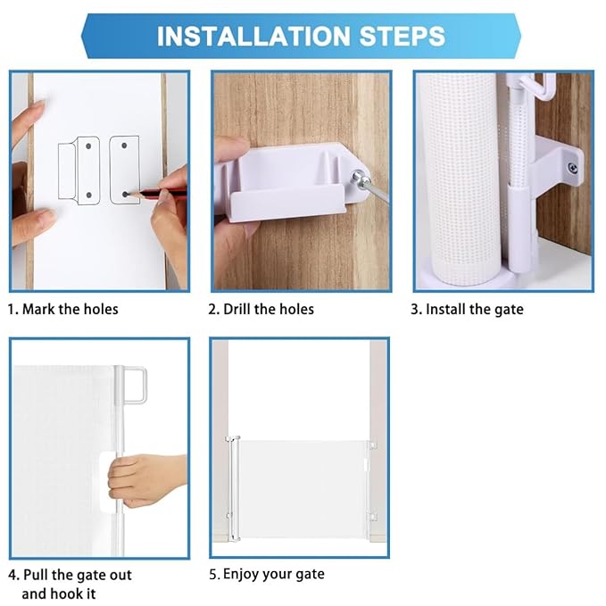 55 Inch Retractable Baby Gates for Doorways Retractable Dog Gate for Stairs Outdoor Retractable Gate Mesh Baby Gate Retractable Gates for Dogs Indoor Large Dog Gate Child Gates for Doorways, White
