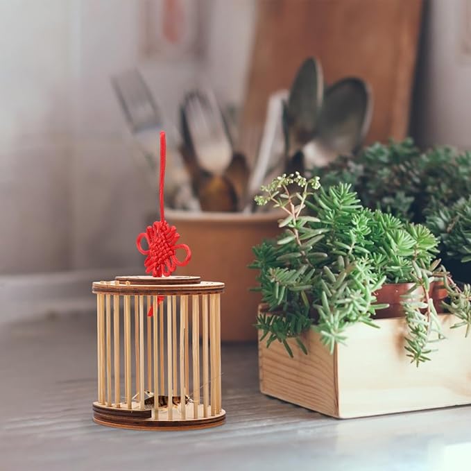 FRCOLOR Wooden Cricket Cage Carrying Cylindrical Enclosure Budgie Butterfly Habitat Insect Dragonfly Breeding Finch Feeder Bird Cage Kids Outdoor Toys