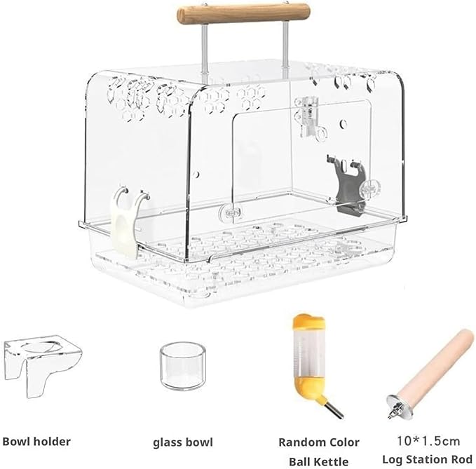Bird Cage Acrylic Bird Aviary Tall Tiel Cage Parrot Cage Flight Birdcag Bird Carrier Travel Carrier Cage with Wooden Handle