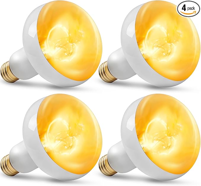CALPALMY 4-Pack 150W Reptile Heat Lamp Bulb, UVA Daylight Basking Light for Reptiles, Bearded Dragon, Lizard, Turtle, Snake, Tortoise, Chicken – Flat Bottom Design, Long Lifespan, 120V E26 Base