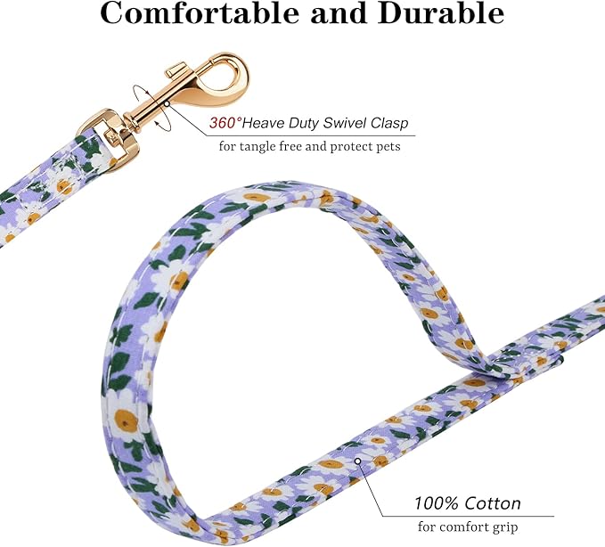 CHEDE No Pull Floral Pattern Dog Harness- Lightweight and Soft Harness, Adjustable Small Dog Harness and Leash Set, with Dog Leash, Suitable for Puppy Small and Medium-Sized Dog (XS, Purple Daisy)