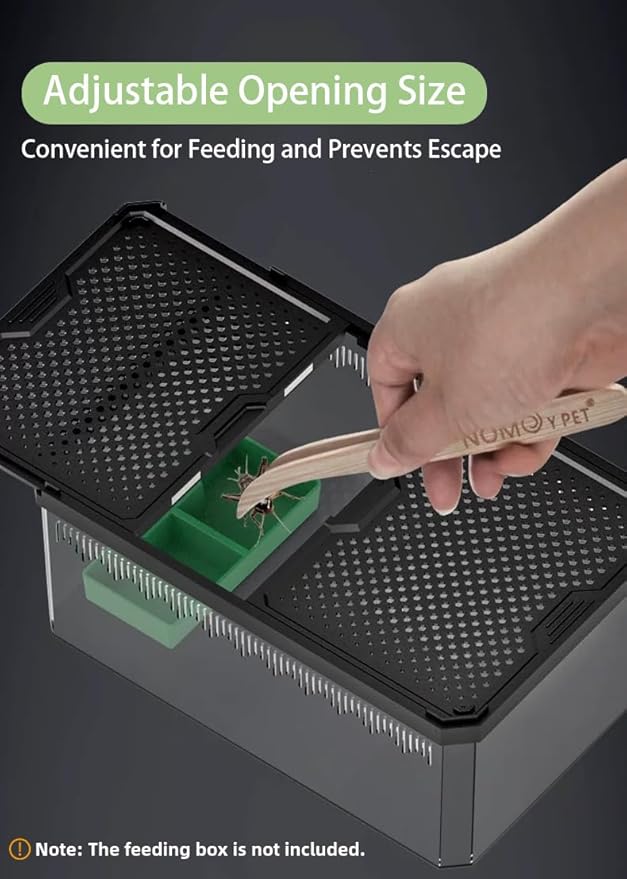 XIGETRAIL Transparent Portable Reptile Terrarium Habitat, Reptile Feeding Box for for Gecko, Tarantula, Scorpion, Spider, Hermit Crab,Frog (12" x 7.7" x 5.1" Black)