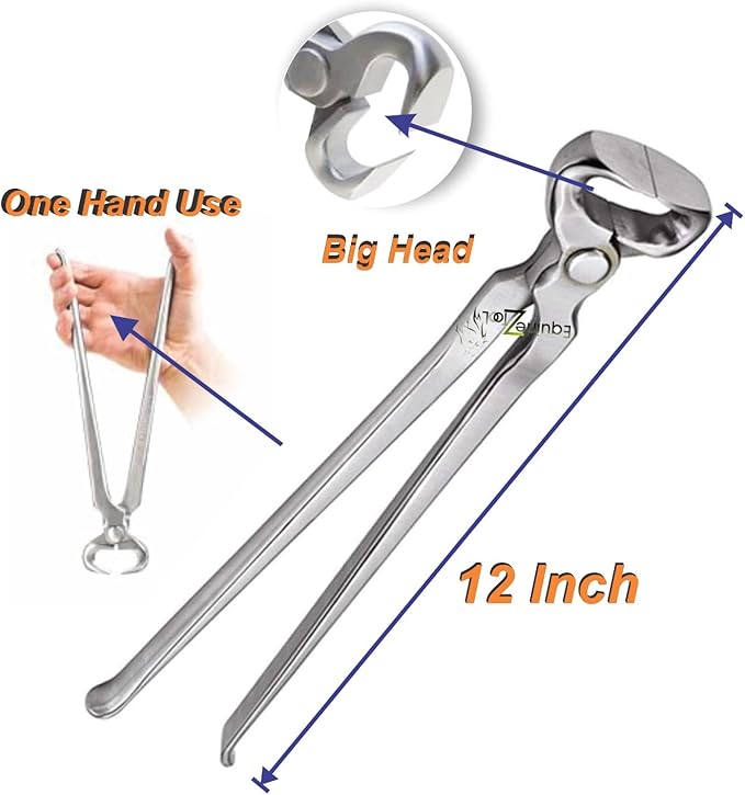 12" Hoof Nipper Vanadium Steel Farrier Tool for Hoof Care–Durable,Rust-Resistant,Dull Finish for Precision Trimming and Shaping–Professional Equine Hoof Trimming Tool for Horses,Miniatures,Ponies
