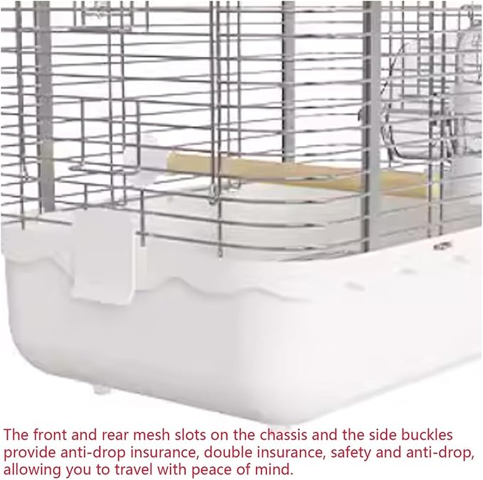 Parrot Stainless Steel Take-Out Cage Horizontal Large Space Portable Bird Transport Parrot Cage(White)