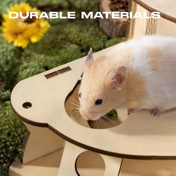 Dxcaicc Wooden Hamster Castle, Multi-Layer Small Animal Hideout with Stair DIY Pet Living Playground Climbing Ladder Slide Training Play for Gerbil,Syrian Hamster,Loft Style
