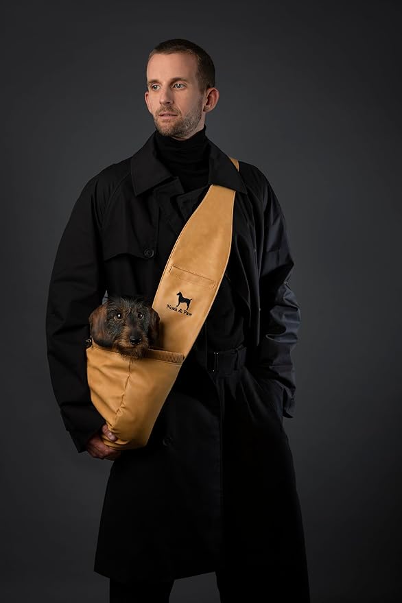 Noah & Paw Dog Sling Carrier for Small Dogs 3-10lb, Dog Sling for Small Dogs and Cats, Dog Carrier with Adjustable Padded Strap, Vegan Leather Lined with Fur, 3X Safety Features, Machine Washable