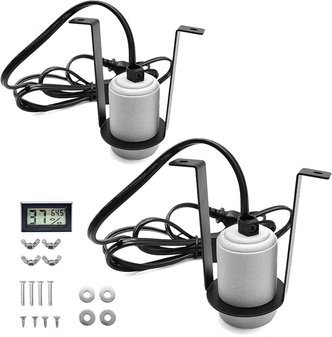 2PCS Reptile Light Fixture,Bearded Dragon Heat Lamp Holder Bracket with Thermometer,Pet Heating Light Ceramic Socket,Lamp Fixture for Amphibian,Gecko,Iguana,Lizard,Snake,Turtle (Deep-U)