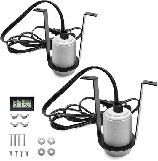 2PCS Reptile Light Fixture,Bearded Dragon Heat Lamp Holder Bracket with Thermometer,Pet Heating Light Ceramic Socket,Lamp Fixture for Amphibian,Gecko,Iguana,Lizard,Snake,Turtle (Deep-U)