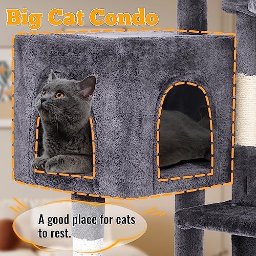 FDW 37.8" Cat Tree Tower | Light Gray | Multi-Level Indoor Activity Center - Image 5