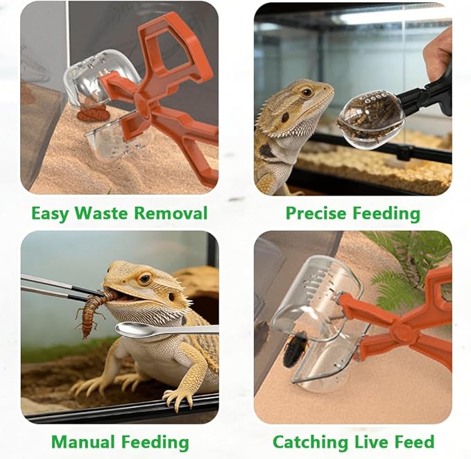 7-Pack Reptile Feeding Tools Set - 4 Feeding Tongs/Worm Tongs/Worm Scoop/Cleaning Shovels, 2 Tweezers & 1 Feeding Spoon, for Reptiles, Hedgehogs, Lizards, Spiders, Bearded Dragons