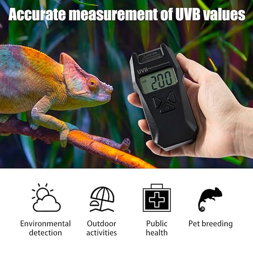 Reptile Tester, UVB/UVI/UVA Handheld Lamp Meter Light Tester with Data Record Function for Measuring 240nm-370nm