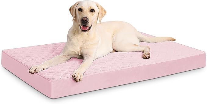 NUPIDA Orthopedic Dog Beds Large Sized Dog Waterproof Pet Kennel Pad with Removable Washable Cover and Non-Slip Bottom, 35x23 Inch, Pink