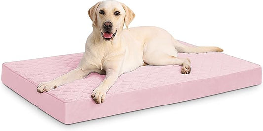 NUPIDA Orthopedic Dog Beds Large Sized Dog Waterproof Pet Kennel Pad with Removable Washable Cover and Non-Slip Bottom, 35x23 Inch, Pink