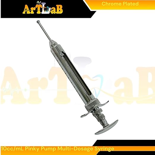 10mL Pinky Pump Syringe for Snake and Reptile Feeding | Multidosage Automatic Feeding Syringe | Chrome Plated