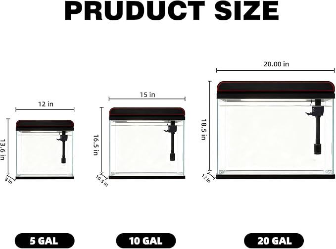 Coospider 20 Gallon Glass Fish Tank, Aquarium Starter Kit, Self-Cleaning Aquarium with 3-Color LED Lights, Quiet Filter Pump, Temperature Monitoring for Fish, Shrimp, Kids Gift Idea