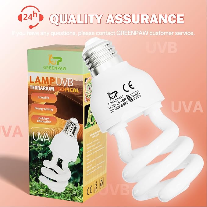 UVB Light for Reptiles 15.0: 15W Intense Desert UVA UVB Bulb for Reptiles - Reptile UVB Light Terrarium Compact Fluorescent Lamp- UVB Light for Reptile and Amphibian with A Free UV Sensor Card