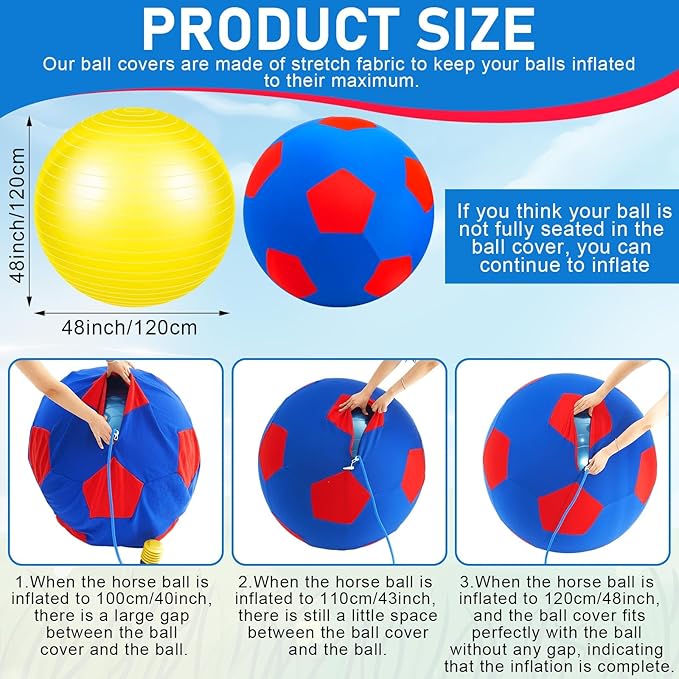 48 Inch Giant Herding Ball with Cover Anti Burst Ball Please Watch VCR for How to Inflation Large Horse Toys for Horse Stall Entertainment Play, Pump Included(Blue-red)