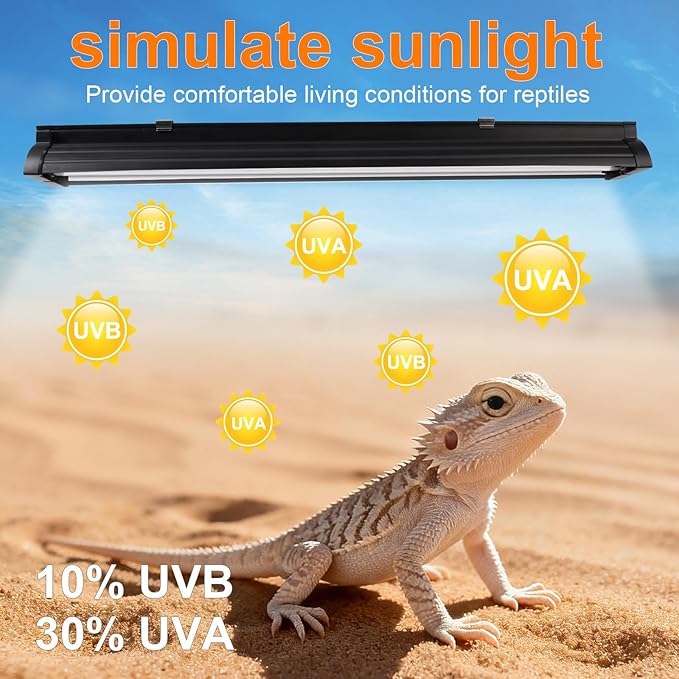 T5 UVB Light for Reptiles, 10.0 8W HO UVA UVB Reptile Light Fixture, 12 Inch Lamp Tube for Bearded Dragon, Tortoise, Lizards, Reptiles and Amphibians