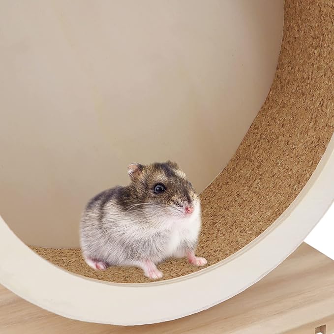 Small Pets Exercise Wheel Hamster Wooden Mute Running Spinner Wheel Play Toy for Rat Gerbil Mice Chinchillas Hedgehogs Guinea Pigs (S)