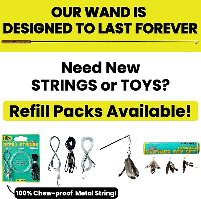 Forever Stick and 9 Cat Feather Toy Refills - The Unbreakable Cat Wand Toy, Durable Cat Toy Wand, Extra Long Cat String Toy, Cat Fishing Pole Toy for Bored Indoor Adult Cats, Cat Stick Toy - Image 9