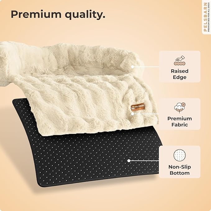 Pelsbarn Dog Bed for Couch, Luxurious Sofa Bed for Dogs with Non-Slip Oxford Bottom - Faux Rabbit Fur with Removable Cover, Small, Beige - 28x28 in