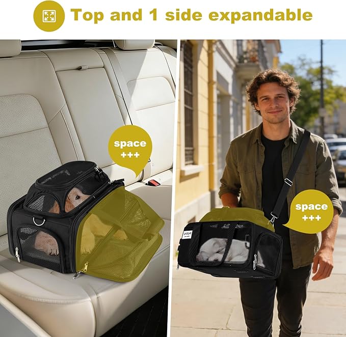 pidipiti 17x11x9.5 Alaska Hawaiian Southwest Airline Approved top and 1 Side Expandable pet Carrier for Extra-Small Dog/Small cat up to 5 lbs