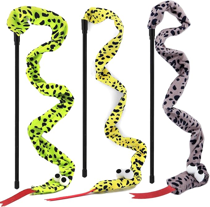 Interactive Cat Toy Wand with Catnip Mouse, Cat Teaser Wand Rainbow String for Bored Indoor Adult Cats and Kittens (3 Pack Snake) by URMYONLY