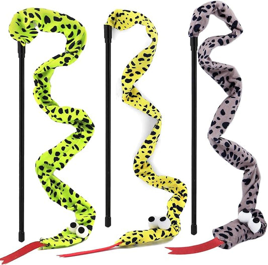 Interactive Cat Toy Wand with Catnip Mouse, Cat Teaser Wand Rainbow String for Bored Indoor Adult Cats and Kittens (3 Pack Snake) by URMYONLY