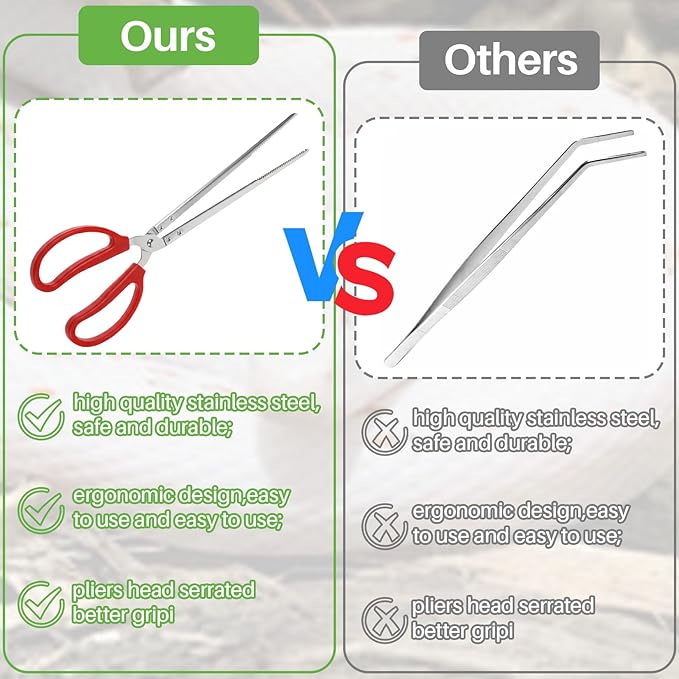 Snake Feeding Tongs, 15 Inch Extra Long Stainless Steel Reptile Feeding Tongs & Tweezers for Corn Ball Python,Bearded Dragon Tank Accessories,Pet Terrarium Supplies for Lizard, Leopard Crested Gecko