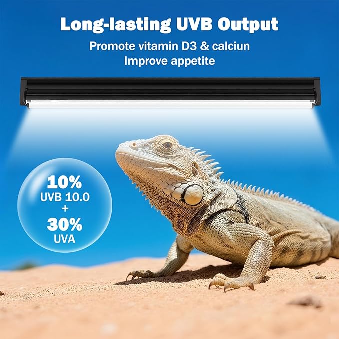 T5 10.0 UVB Reptile Light Bulb 39W, 2-Pack 34 Inch UVB/UVA Lamp Tube for Bearded Dragon, Lizards, Chameleons
