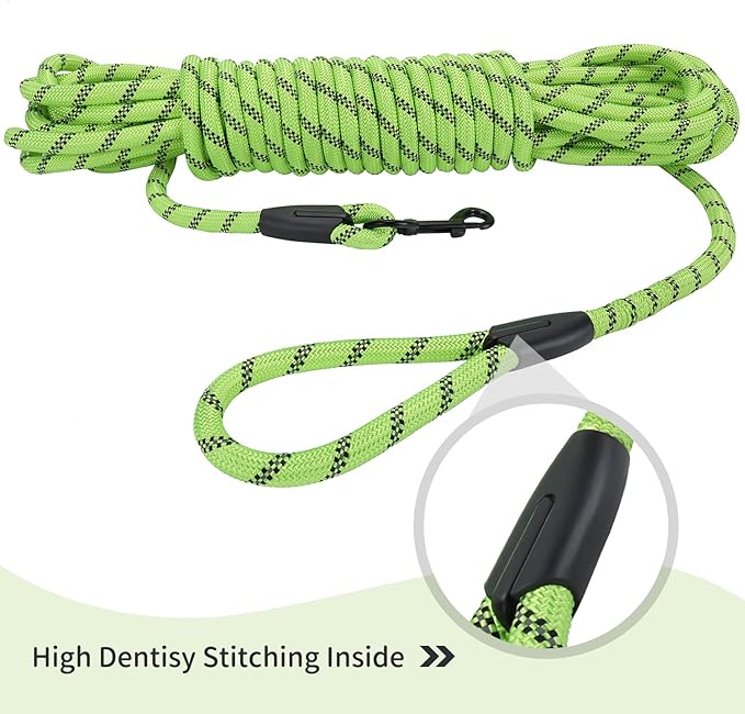 Long Dog Leash for Training 50Ft-Reflective Nylon Rope with Swivel Hook-Recall Agility Lead for Large Small Medium Dogs Outside Walking Hiking-Green Diam 1/2"