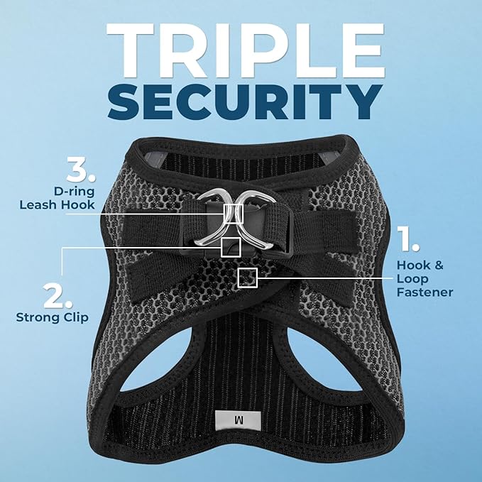 Best Pet Supplies Voyager Step-in Air Harness - All Weather Mesh, Reflective, No Pull Harness for Dogs, Cats - Secure with Hook & Loop Fastener, Buckle, Double D-Rings - Gray 2-Tone, M