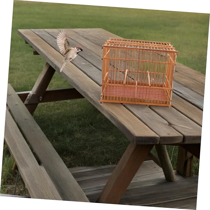 Toyvian Portable Bamboo Bird Cage Lightweight Natural Weaving Birdcage for Small Parrots Aesthetic Hollow Design for Travel and Outdoor Use