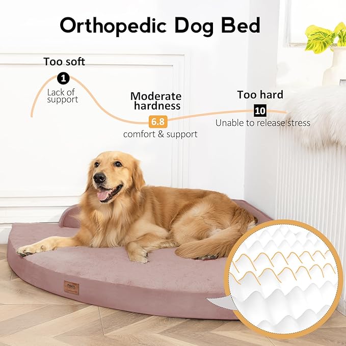 MEKIY Large Orthopedic Dog Bed with Sides XXL Dog Beds with Removable Washable Cover Non-Slip Waterproof Pet Bed for Extra Large Dogs - Pink XXL