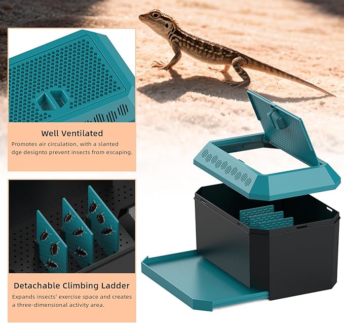 XIGETRAIL Insect Habitat for Crickets, Dubia Roaches, Breadworms,Convenient for Storing, Feeding Insects.(9.25" L x 6.29" W x 5.7" H)