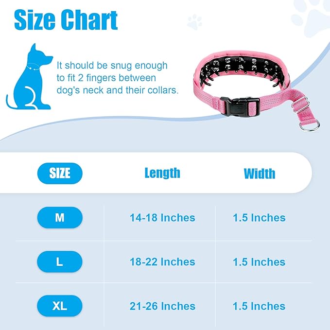 Lightweight Prong Collar for Dogs, Reflective No Pull Dog Collar | Adjustable Size Dog Pinch, Breathable Woven Fabric Air Grid Technology, Martingale Collar for Dogs Training（Pink-L）